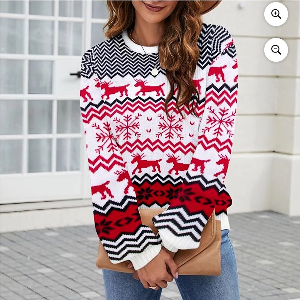 Women’s Christmas Sweater Reindeer, Snowflakes, Matching Men’s Ugly Sweater